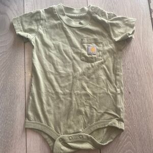Carhartt Olive Green Infant Short Sleeve Onesie with Pocket Logo